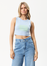AFENDS Womens To Grow - Recycled Cropped Graphic Tank - Powder Blue - Afends womens to grow   recycled cropped graphic tank   powder blue   streetwear   sustainable fashion