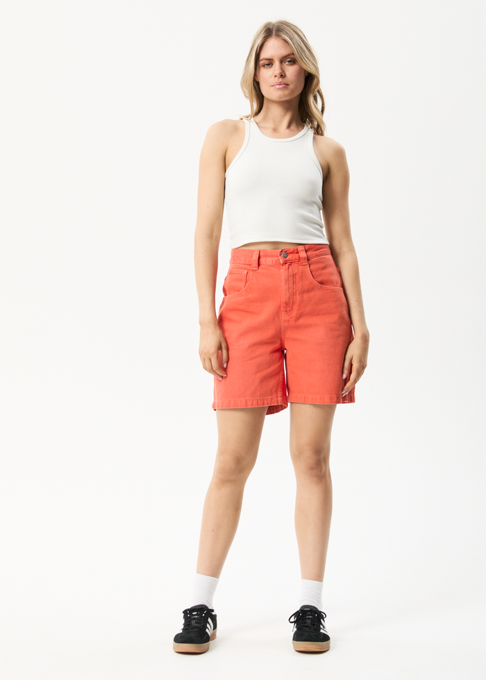 Afends Womens Emilie - Organic Denim Carpenter Shorts - Faded Orange - Streetwear - Sustainable Fashion
