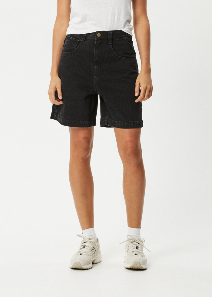 Afends Womens Emilie - Organic Denim Carpenter Shorts - Washed Black - Streetwear - Sustainable Fashion