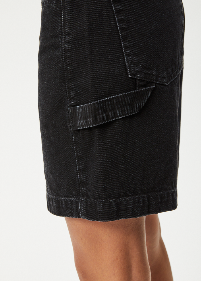 Afends Womens Emilie - Organic Denim Carpenter Shorts - Washed Black - Streetwear - Sustainable Fashion