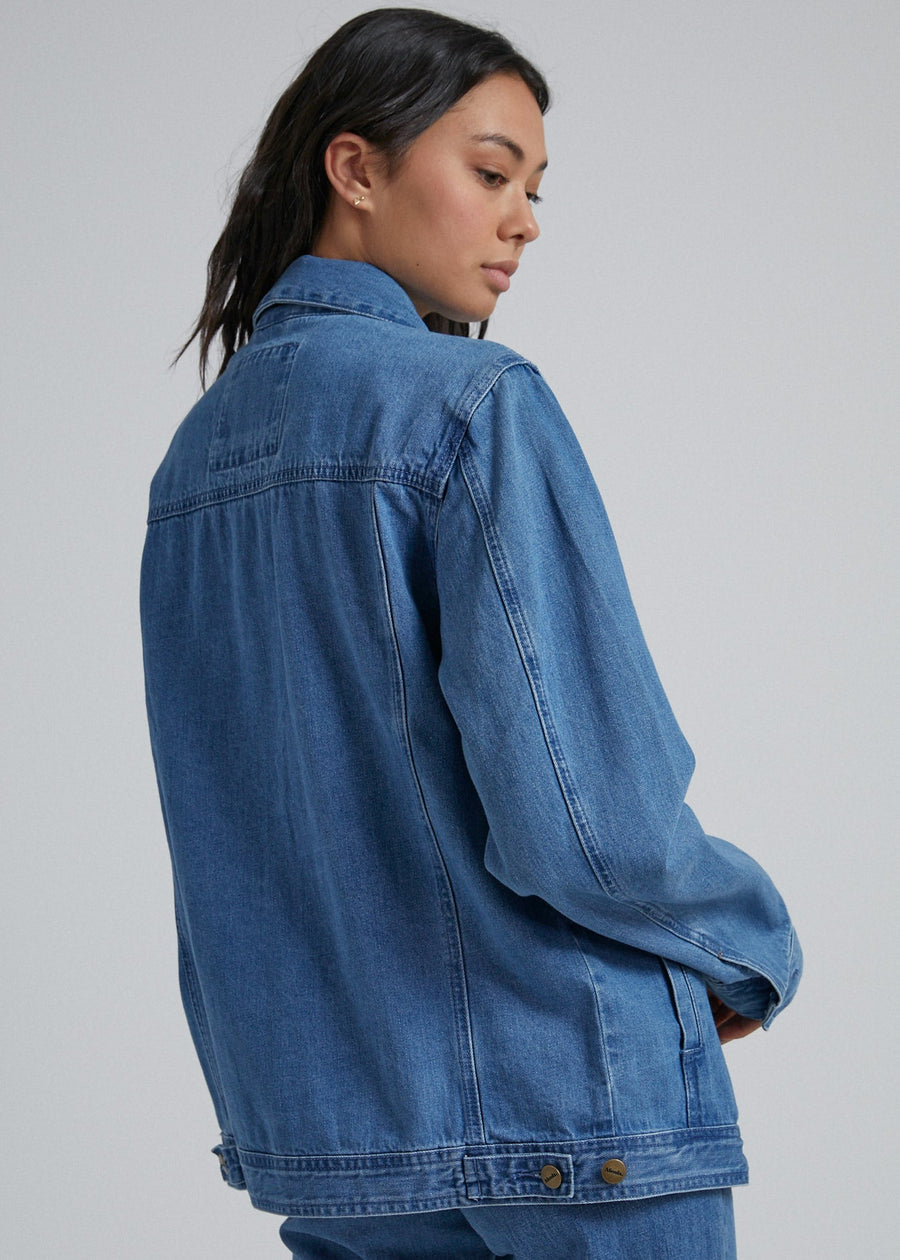 Afends Unisex Overtime - Unisex Hemp Denim Jacket - Classic Blue