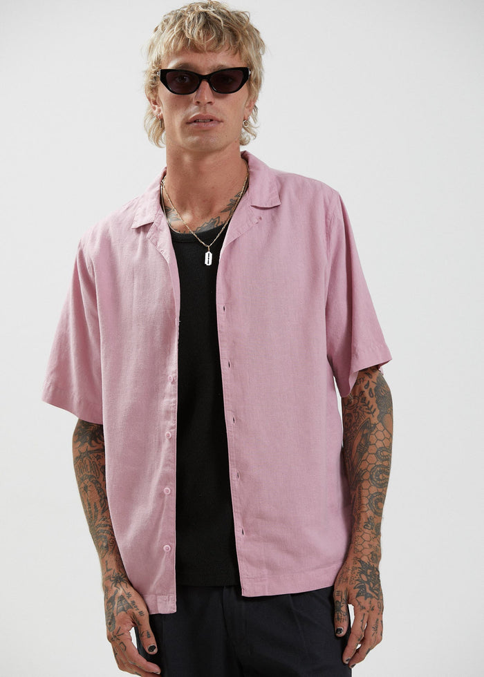 Afends Mens Daily - Hemp Cuban Short Sleeve Shirt - Smokey Pink - Streetwear - Sustainable Fashion