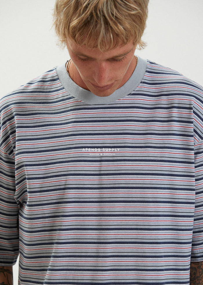 Afends Mens Surplus - Recycled Stripe Oversized T-Shirt - Shadow - Streetwear - Sustainable Fashion