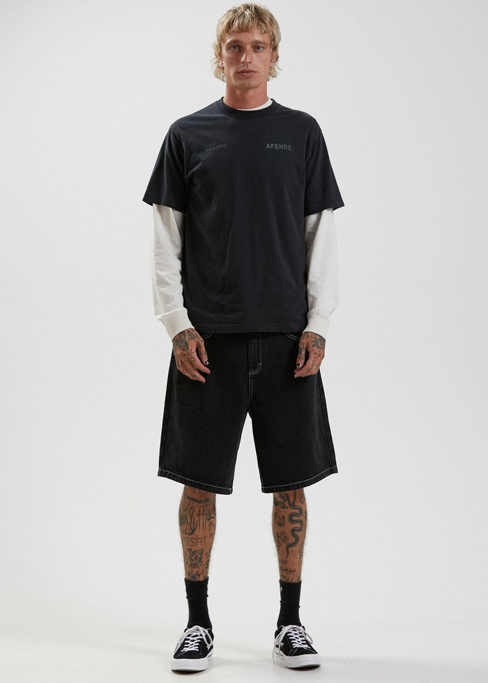 Afends Unisex Boundary - Unisex Organic Retro Fit T-Shirt - Faded Black - Streetwear - Sustainable Fashion