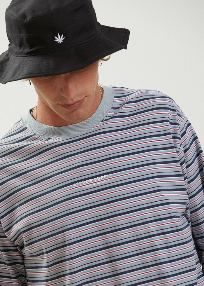 Afends Mens Surplus - Recycled Stripe Long Sleeve T-Shirt - Shadow - Streetwear - Sustainable Fashion
