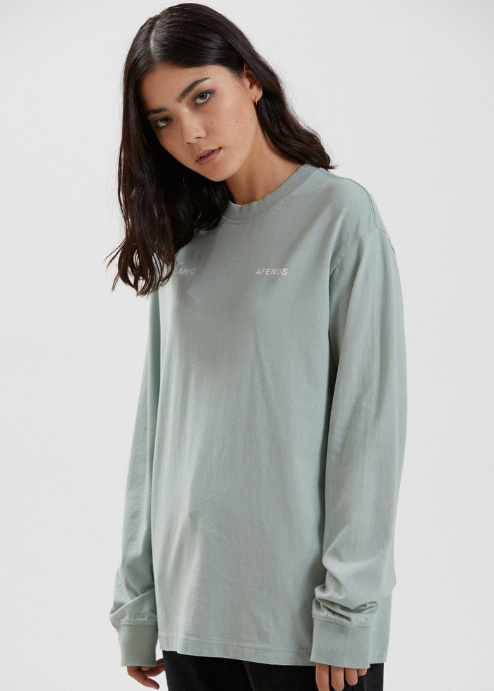 Afends Unisex Boundary - Unisex Organic Long Sleeve T-Shirt - Smoke Green - Streetwear - Sustainable Fashion