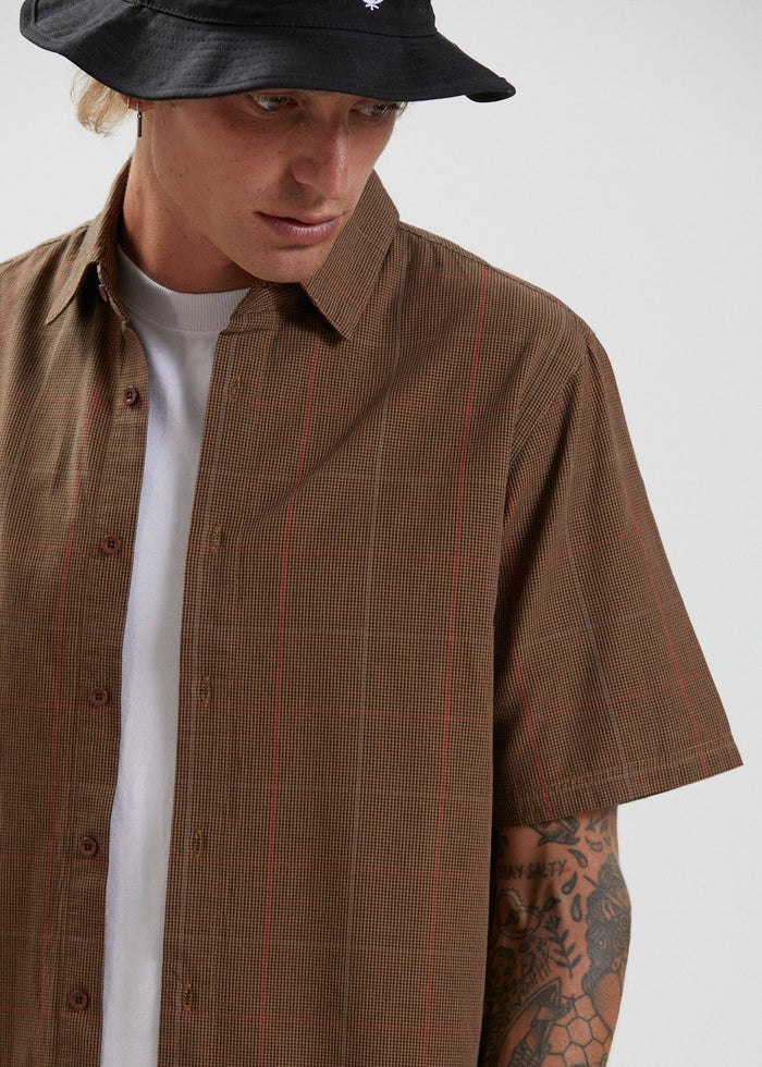 Afends Mens Simple Pleasures - Organic Check Short Sleeve Shirt - Camel - Streetwear - Sustainable Fashion