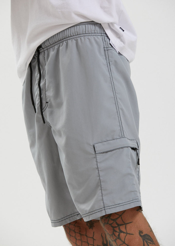 Afends Mens Baywatch Utility - Recycled Elastic Waist Shorts - Shadow - Streetwear - Sustainable Fashion