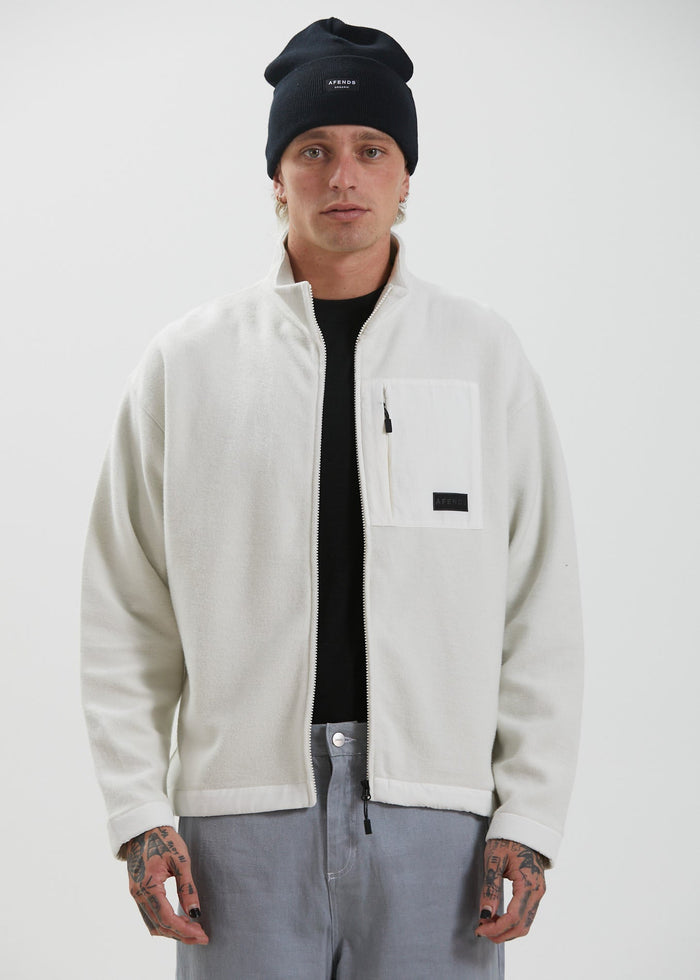 Afends Unisex Kelly - Unisex Recycled Zip Up Fleece - Off White - Streetwear - Sustainable Fashion