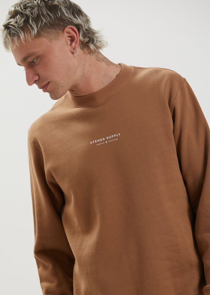 Afends Mens Supply - Recycled Crew Neck Jumper - Camel - Streetwear - Sustainable Fashion