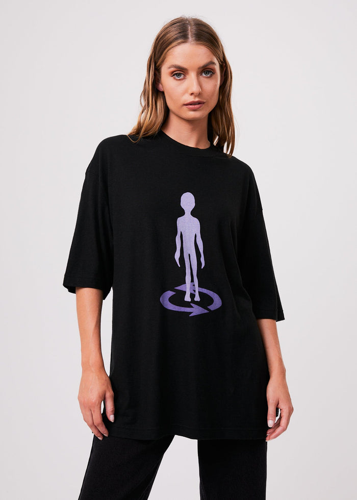 Afends Unisex Spaced - Unisex Hemp Oversized Graphic T-Shirt - Black - Streetwear - Sustainable Fashion