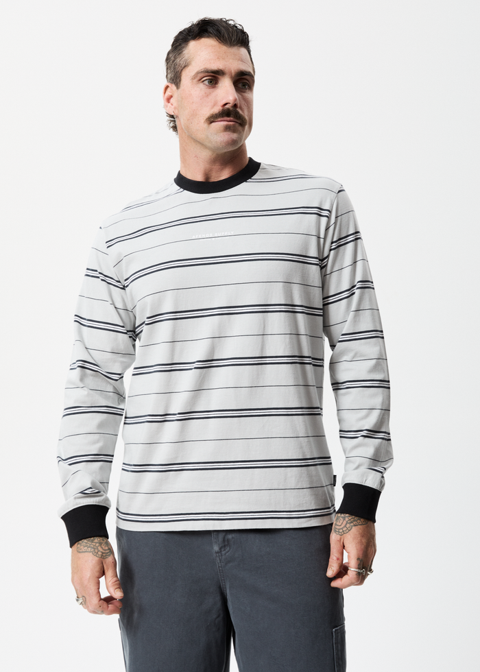 Afends Mens Transit - Recycled Stripe Long Sleeve T-Shirt - Glacier - Streetwear - Sustainable Fashion