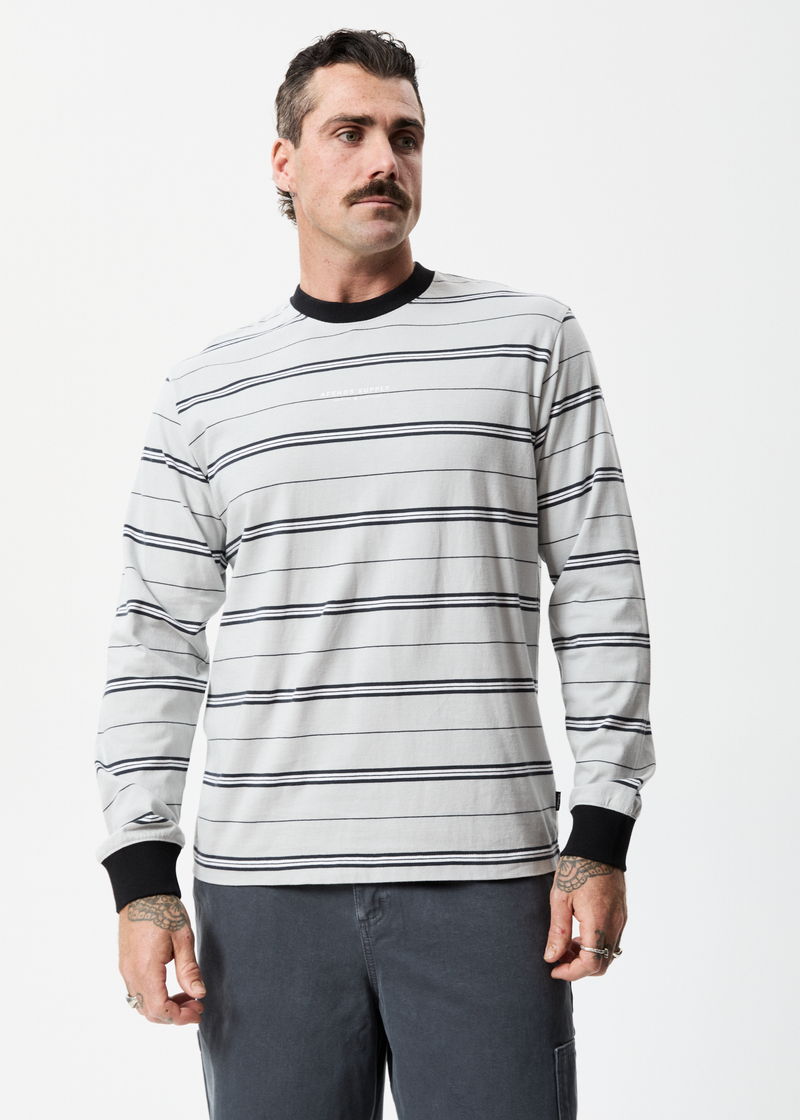 AFENDS Mens Transit - Recycled Stripe Long Sleeve T-Shirt - Glacier