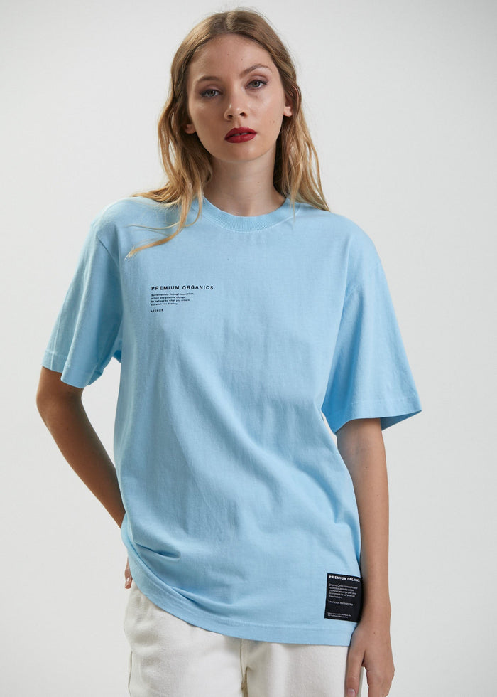 Afends Mens Reynolds - Unisex Organic Retro T-Shirt - Sky Blue - Streetwear - Sustainable Fashion