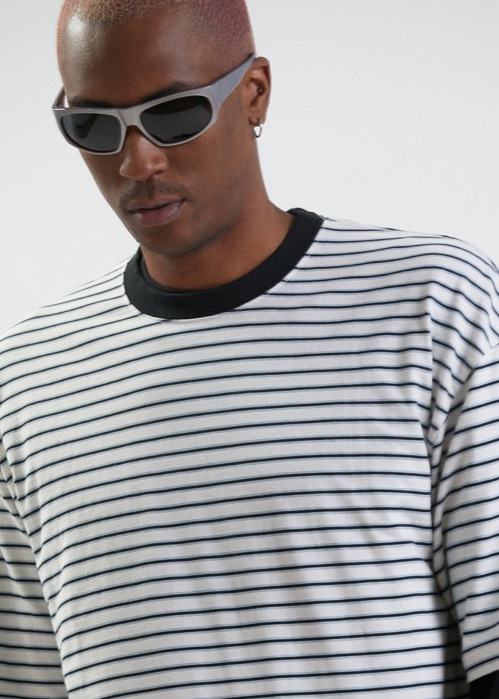 Afends Mens Moby - Recycled Striped Oversized T-Shirt - Shadow - Streetwear - Sustainable Fashion