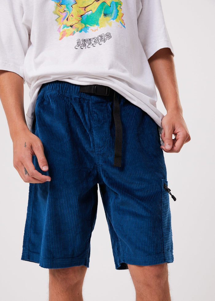 Afends Mens Anderson - Hemp Corduroy Elastic Waist Shorts - Cobalt - Streetwear - Sustainable Fashion