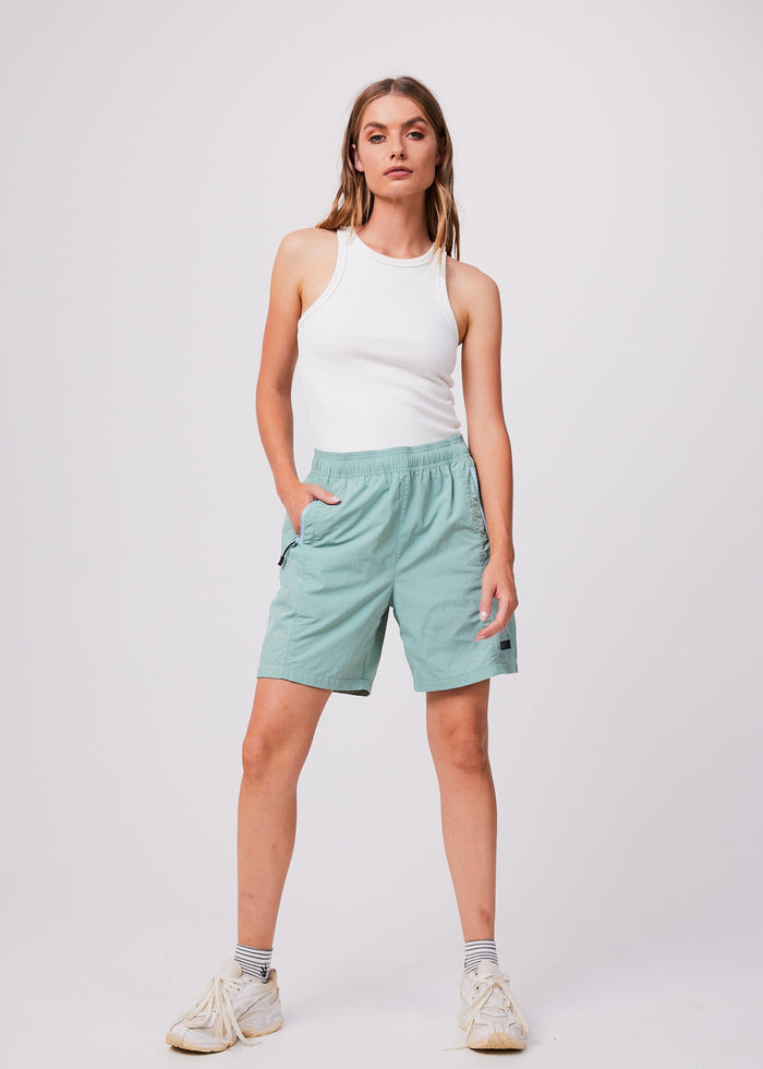 Afends Mens Patrol - Unisex Recycled Elastic Waist Shorts - Sage - Streetwear - Sustainable Fashion
