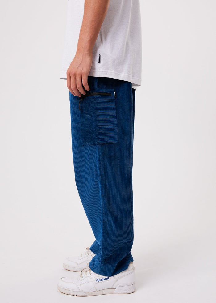 Afends Mens Anderson - Hemp Corduroy Elastic Waist Pants - Cobalt - Streetwear - Sustainable Fashion