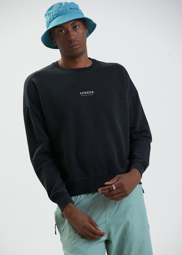 Afends Mens Misprint - Recycled Crew Neck Jumper - Faded Black - Streetwear - Sustainable Fashion
