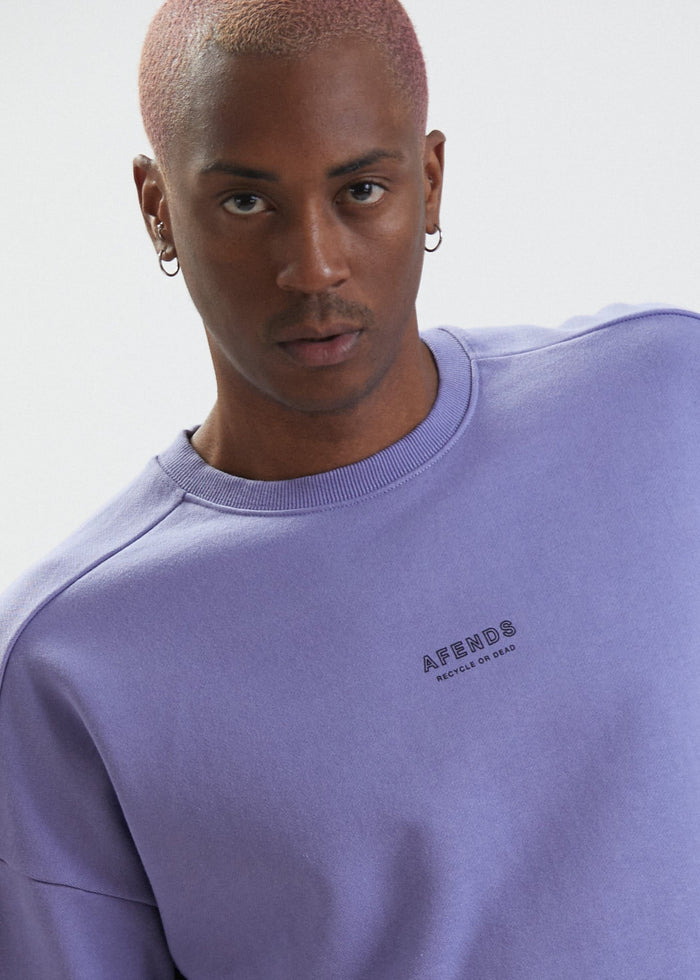 Afends Mens Misprint - Recycled Crew Neck Jumper  - Violet - Streetwear - Sustainable Fashion
