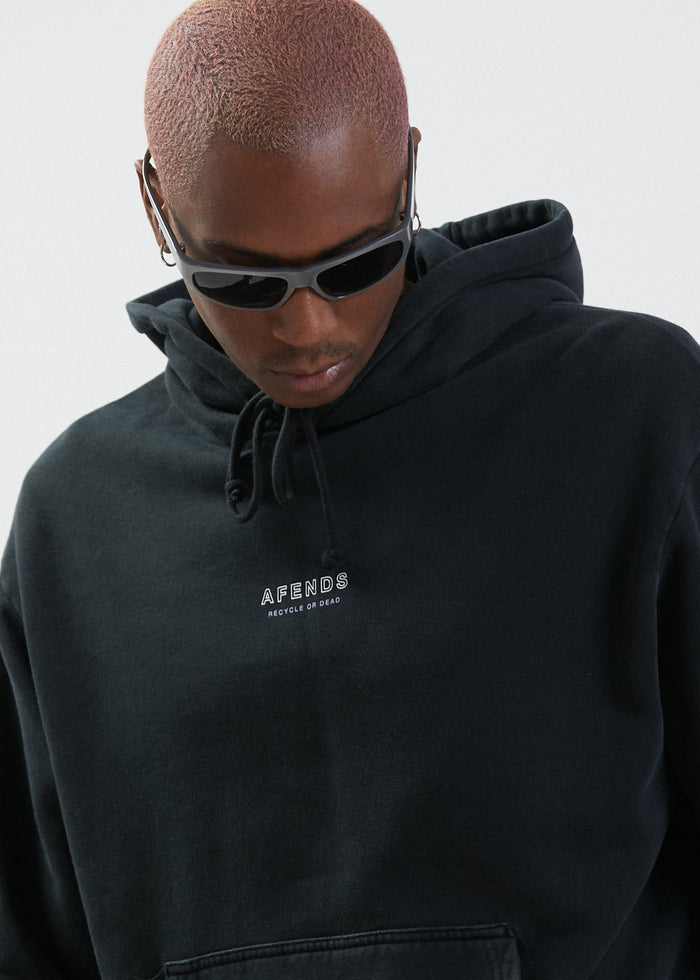 Afends Mens Misprint - Recycled Hoodie - Faded Black - Streetwear - Sustainable Fashion