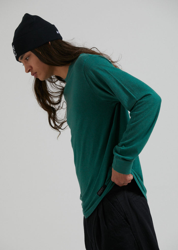 Afends Mens Essential - Hemp Retro Long Sleeve T-Shirt - Emerald - Streetwear - Sustainable Fashion