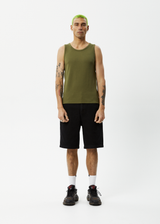 Afends Mens Paramount - Recycled Rib Singlet - Military - Afends mens paramount   recycled rib singlet   military   streetwear   sustainable fashion