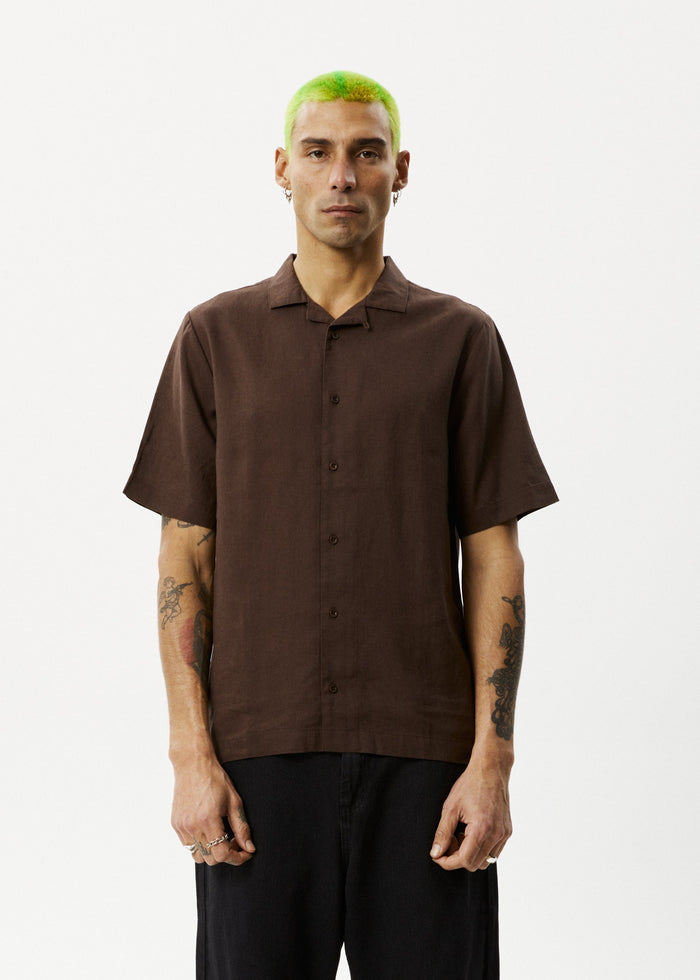 Afends Mens Daily - Hemp Cuban Short Sleeve Shirt - Coffee - Streetwear - Sustainable Fashion