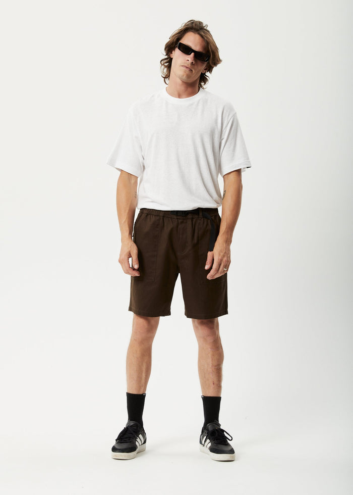 Afends Mens Cabal - Hemp Elastic Waist Shorts - Coffee - Streetwear - Sustainable Fashion