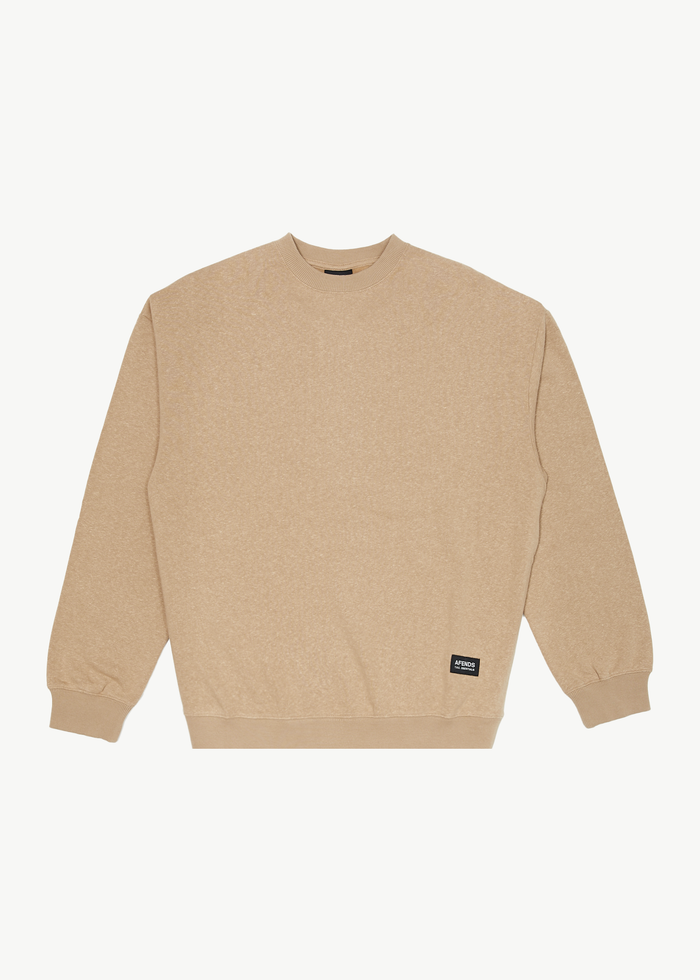 AFENDS Mens Indica - Crew Neck Jumper - Tan - Streetwear - Sustainable Fashion