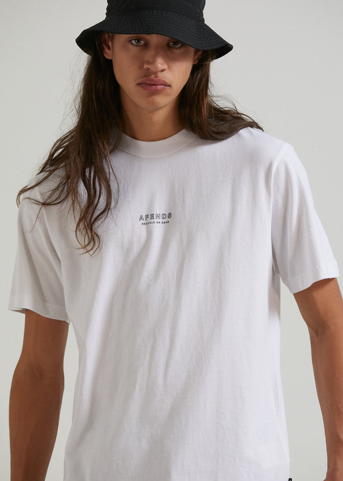 Afends Mens Credits - Recycled Retro T-Shirt - White - Streetwear - Sustainable Fashion