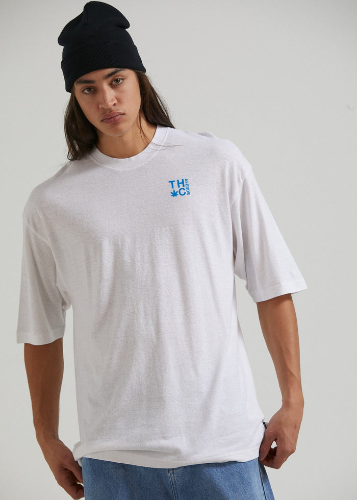 Afends Mens Rolled Up - Hemp Oversized T-Shirt - White - Streetwear - Sustainable Fashion