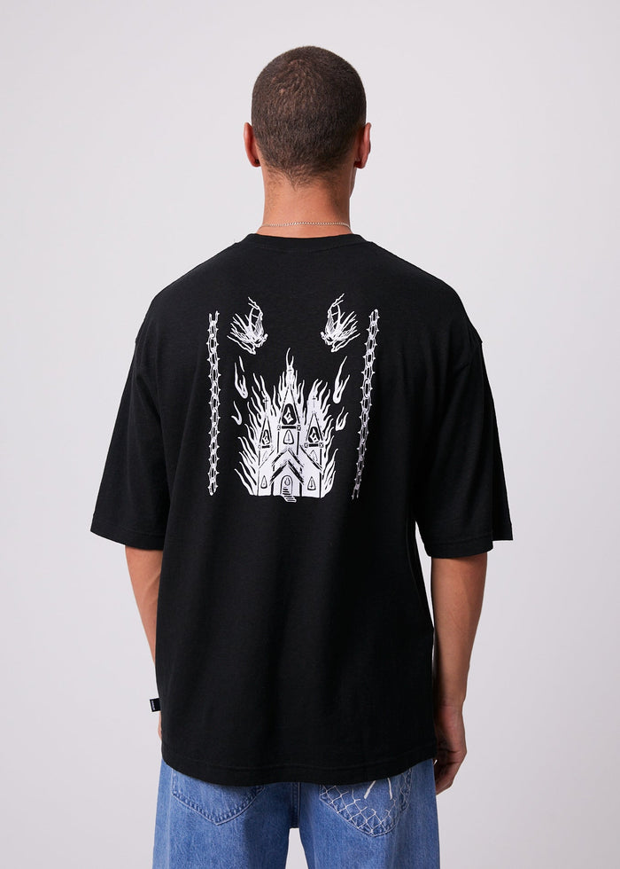 Afends Mens Actual Pain - Hemp Oversized Graphic T-Shirt - Black - Streetwear - Sustainable Fashion