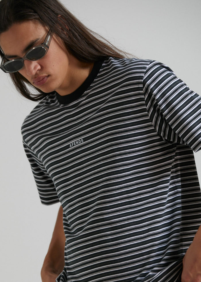 Afends Mens Ender - Recycled Striped T-Shirt - White - Streetwear - Sustainable Fashion