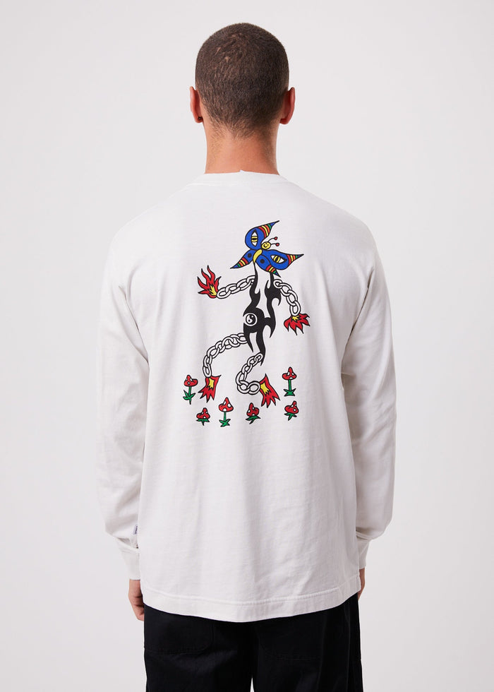 Afends Mens Mushy - Recycled Long Sleeve Graphic T-Shirt - Off White - Streetwear - Sustainable Fashion