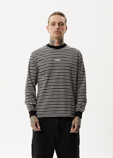 AFENDS Ender - Recycled Striped Long Sleeve T-Shirt - White - Afends ender   recycled striped long sleeve t shirt   white   streetwear   sustainable fashion