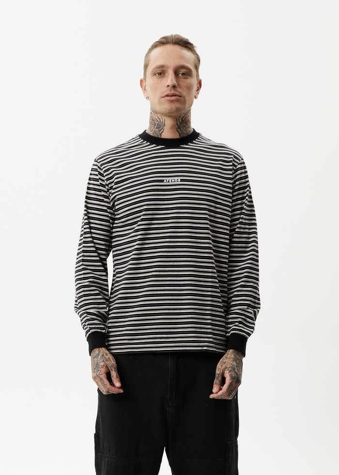 AFENDS Ender - Recycled Striped Long Sleeve T-Shirt - White - Streetwear - Sustainable Fashion