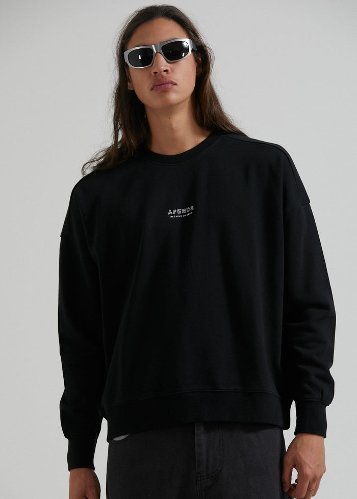 Afends Mens Credits - Recycled Crew Neck Jumper - Black - Streetwear - Sustainable Fashion