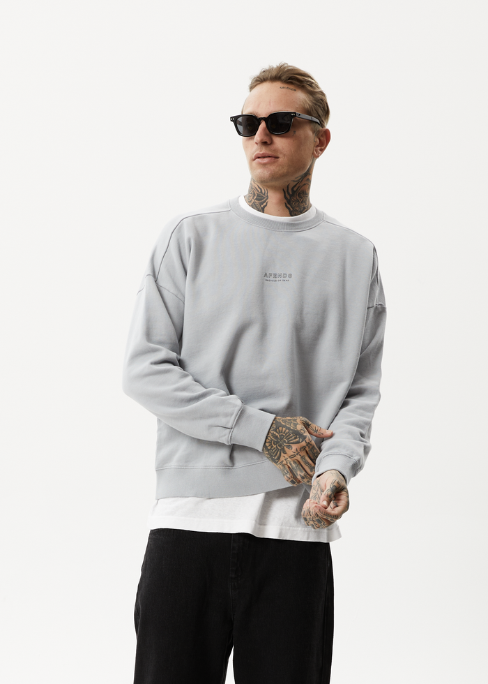 Afends Mens Credits - Recycled Crew Neck Jumper - Grey - Streetwear - Sustainable Fashion