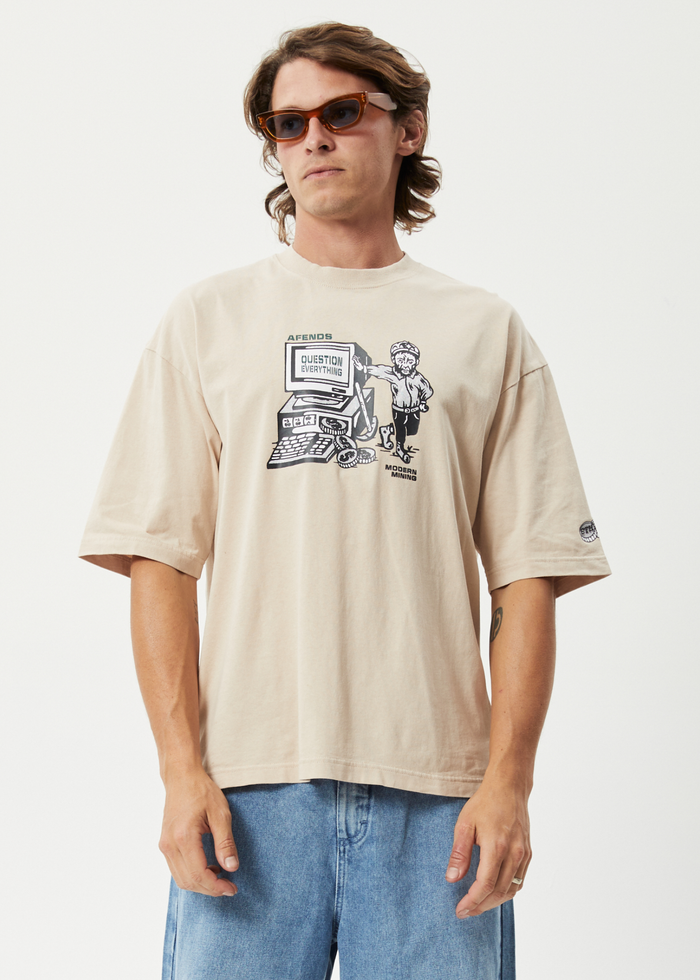 Afends Mens Ripple - Organic Oversized Graphic T-Shirt - Bone - Streetwear - Sustainable Fashion