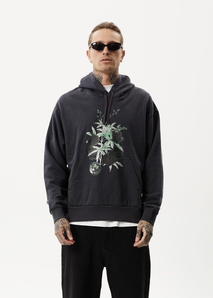 Afends Mens Build It - Hemp Graphic Hoodie - Charcoal - Streetwear - Sustainable Fashion