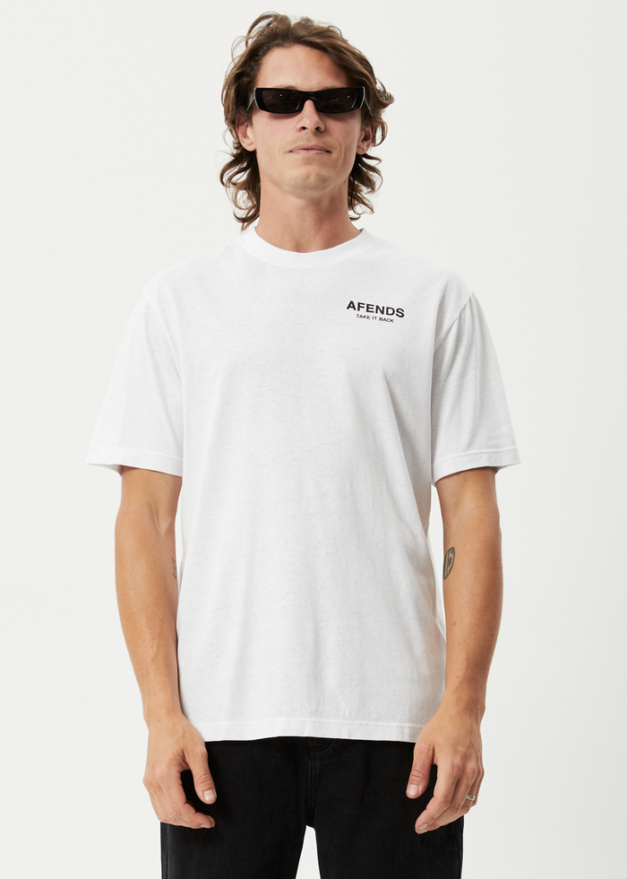 Afends Mens Take It Back - Hemp Retro Graphic T-Shirt - White - Streetwear - Sustainable Fashion