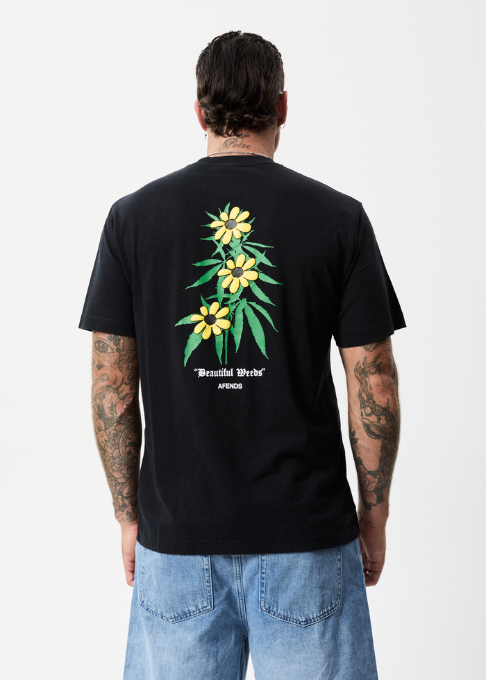 Afends Mens Beautiful Weeds - Hemp Retro Graphic T-Shirt - Black - Streetwear - Sustainable Fashion
