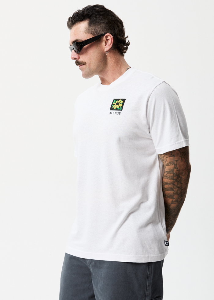 Afends Mens Beautiful Weeds - Hemp Retro Graphic T-Shirt - White - Streetwear - Sustainable Fashion