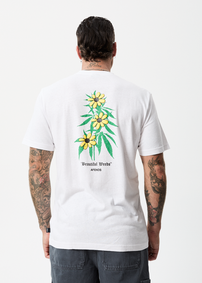 Afends Mens Beautiful Weeds - Hemp Retro Graphic T-Shirt - White - Streetwear - Sustainable Fashion