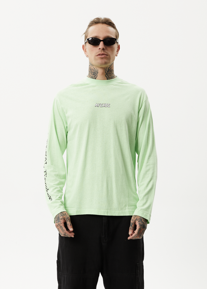 Afends Mens Natural Technology - Hemp Long Sleeve Graphic T-Shirt - Lime Green - Streetwear - Sustainable Fashion