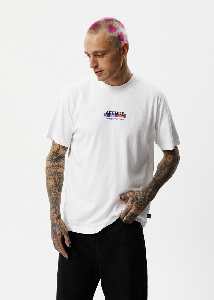 Afends Mens Question Everything - Recycled Retro T-Shirt - White - Streetwear - Sustainable Fashion