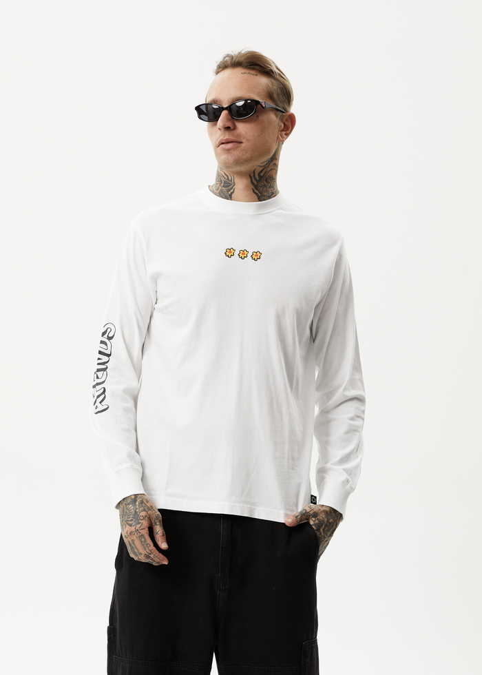 Afends Mens Globe - Recycled Long Sleeve Graphic T-Shirt - White - Streetwear - Sustainable Fashion