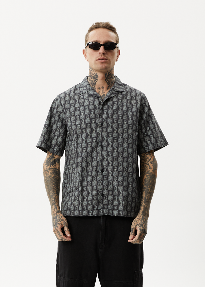 Afends Mens Worldstar - Organic Cuban Short Sleeve Shirt - Black - Streetwear - Sustainable Fashion