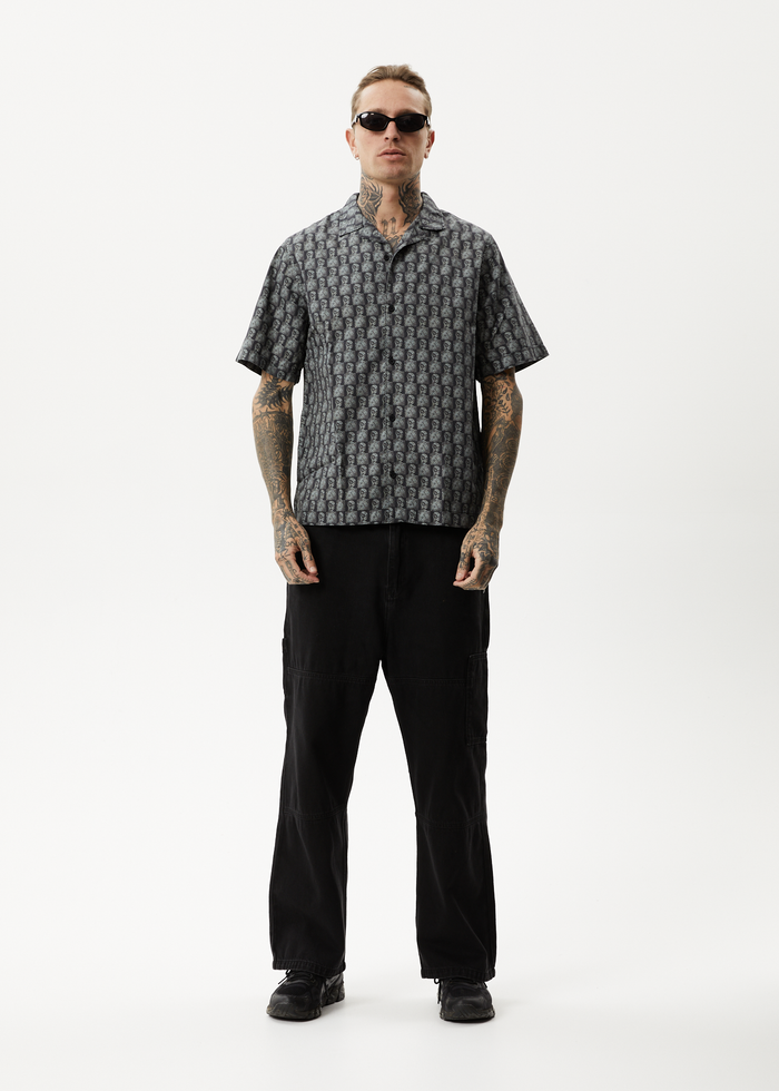 Afends Mens Worldstar - Organic Cuban Short Sleeve Shirt - Black - Streetwear - Sustainable Fashion